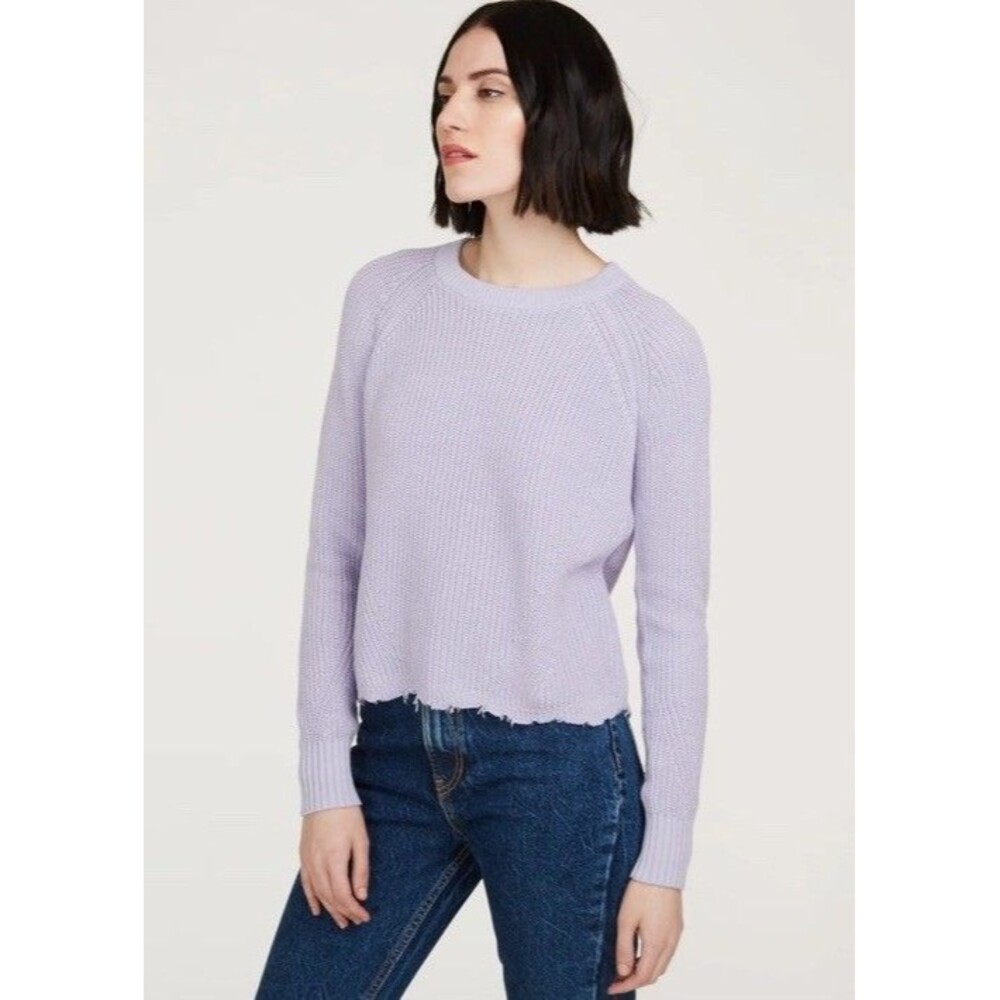 Cotton by Autumn Cashmere  Distressed Scallop Shaker  In Vapor Sweater Size XS